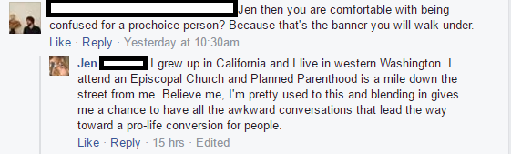 Do I wanted to be associated with the pro-choice banner?