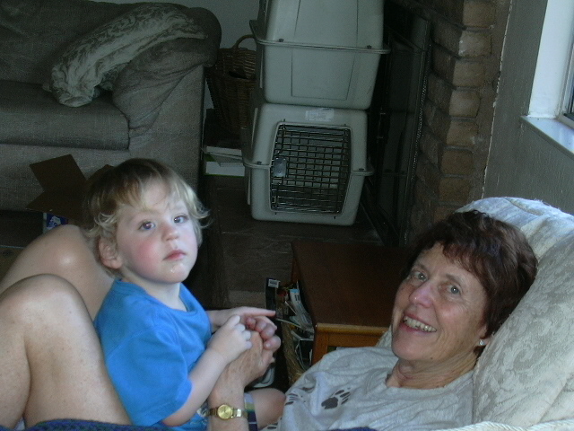 Daniel and Grandma playing pattycake.