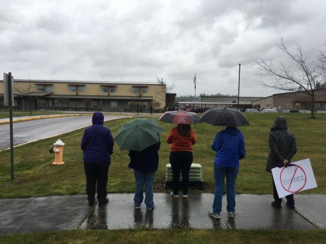 From the back... (I'm the green umbrella.)